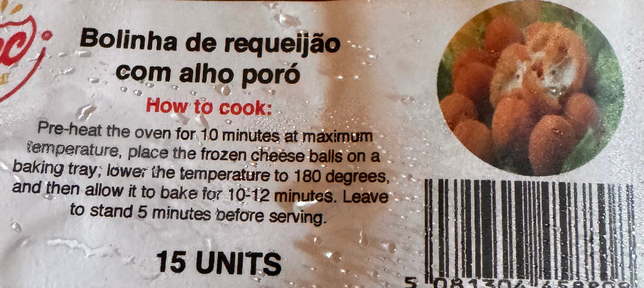 Ze’s Bolinha de Queijo Requeijao com alho poro. From Ze. De PDQ. 50 units