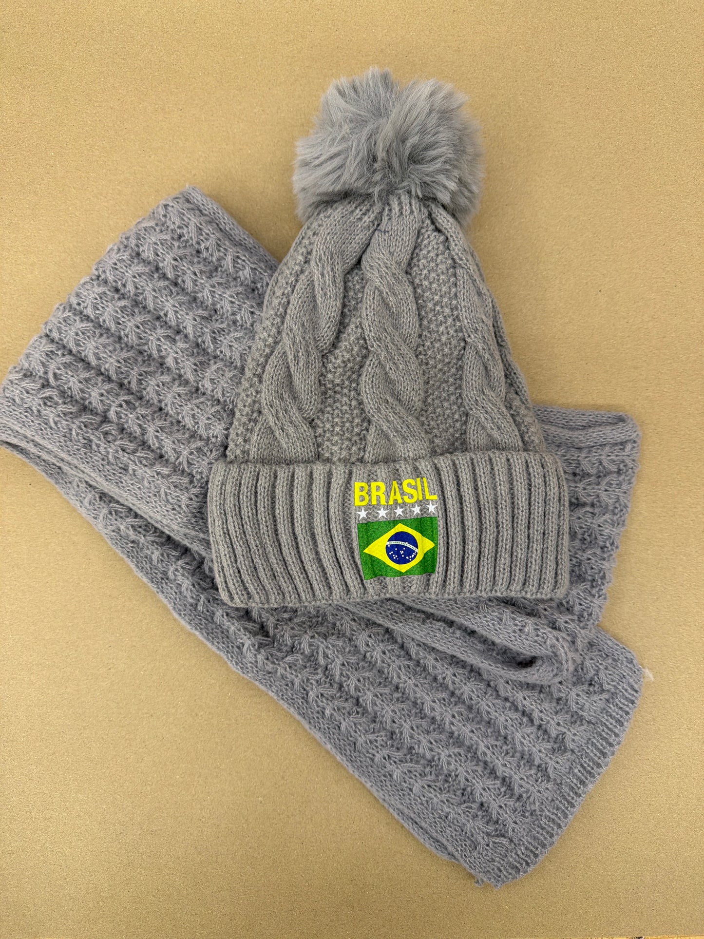 Luxury Woollen / Beanie Hat and Scarf set - Brazil White