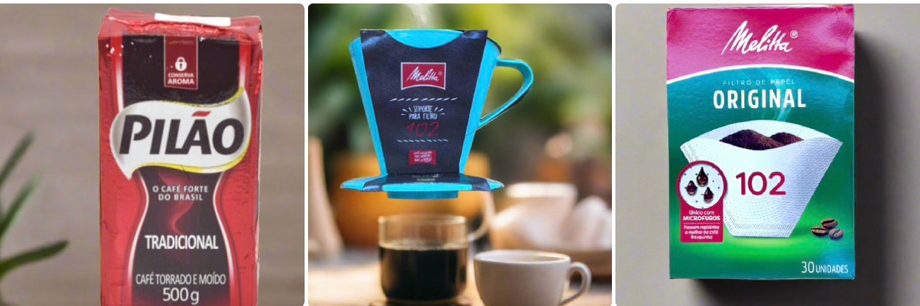 Brazilian Personal Coffee Bundle - Pilao, Filter Holder, Filters pack.