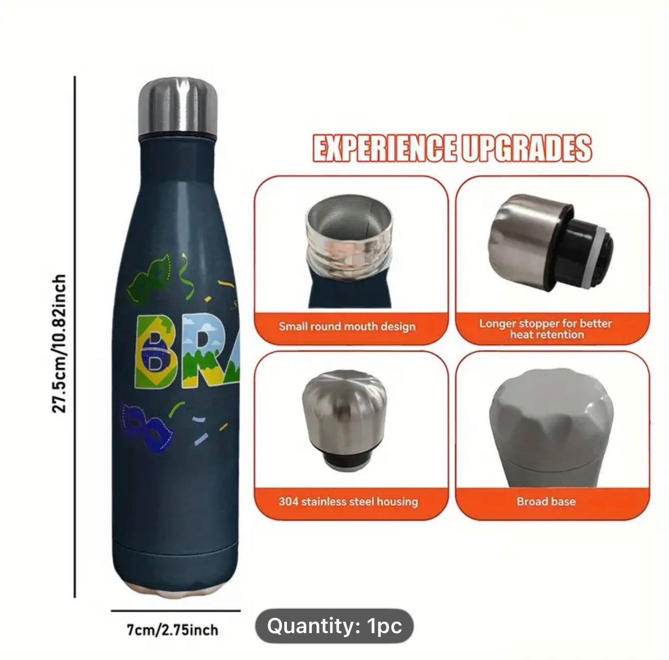 Brazilian Water Flask - Blue / Stainless Vacuum Flask